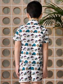 Boys Sets Short Sleeve Shirt And Shorts, Simple Fashionable Casual Everyday Wear - Multicolor - View 2