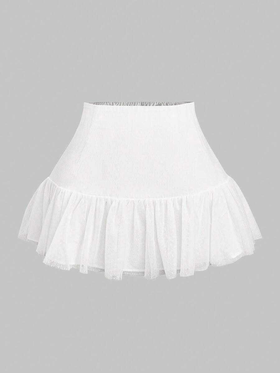 Chiquease Falda acampanada de gasa con borde de encaje, falda mini de estilo elegante para mujer - Rosa - Ver 1