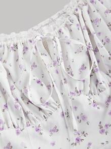 SHEIN MOD Plus Size Women Purple Floral Vacation Elegant Puff Sleeve Dress, Milkmaid Style,Corset Dress