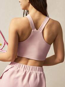 VARSIVA Women's Solid Color V-Neck Sleeveless Slim Fit Top, Casual For Everyday Wear - Pink - View 4