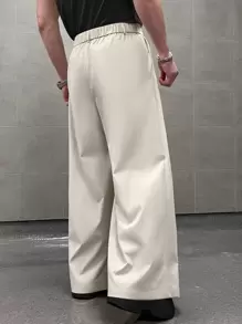 Claim Dot Layered Design Casual Loose Wide Leg Pants For Men, Japanese Style, Fall - Beige - View 2