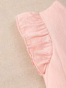Souflis Souflis 2pcs Girls Casual Round Neck Pullover + Cinched Waist Straight Leg Shorts Sports Set, Bow Decor, Spring/Autumn - Pink - View 4