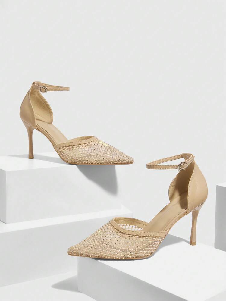 CUCCOO SZL Women's Pointed Toe Rhinestone Mesh High Heel Pumps, Sexy & Elegant Crystal Mesh Ladies High Heel Party Shoes