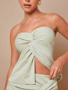 L'Amorae Women's Solid Color Twisted Bandeau Top, Fashionable - Green - View 5