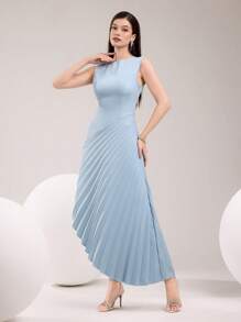 Modelyn Women's Loose Long Casual Dress, Minimalist & Fashionable For Everyday Wear - Blue - View 3