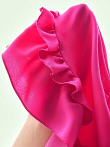 SHEIN Vestido de verano con volantes y adornos en tono fucsia para niña bebé - Rosa Fucsia - Ver 6