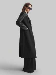 Ontre Women's Four Seasons Black Suit-Style Long Coat, Patchwork Coat, Waist-Hugging Women's Fashionable Double-Breasted Trench Coat In Fall/Winter - Black - View 7