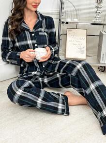 女士休闲格子图案睡衣套装 - 彩色 - 查看 1