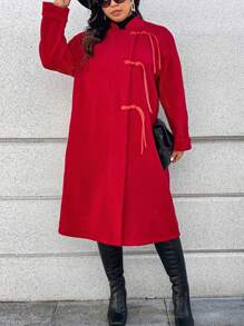 Celure 1 pieza Abrigo elegante de lana de un solo color con botones, talla grande, para otoño e invierno