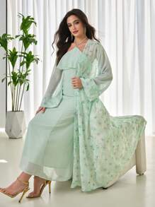 Modelyn 2pcs Set: Chiffon Embroidered Elegant Jacket + Fashionable Neck-Wrap Dress For Women, Spring/Summer Fall Cloth For Women