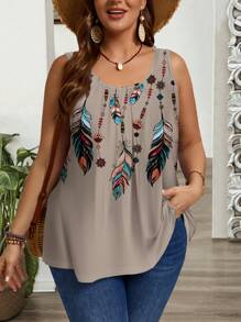 EMERY ROSE 加大码宽松褶皱宽肩带背心，适合春夏季 - 杏色 - 查看 7