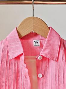 3pcs/Set Baby/Toddler Girl Casual Versatile Pink Short Sleeve Blouse Top, Loose Wide Leg Shorts And White Camisole, Comfortable Woven Fabric, Spring/Summer New Outfit, Suitable For Everyday Wear And Vacation - Pink - View 6