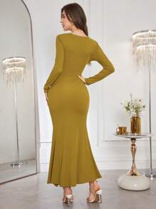 Modelyn Vestido elegante y sexy con dobladillo de cola de pez arrugado y asimétrico con detalles calados para mujeres
