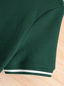 SHEIN Tween Boys' Collared Solid Color Short Sleeve Polo Shirt - Green - View 4