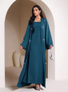 Veilorie 女士蝴蝶结水钻连衣裙和端庄长袍套装 - 水鴨藍 - 查看 6