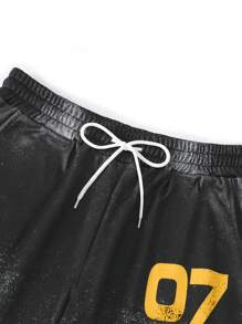 Men's Letter Print Drawstring Waist Sweatpants - Black - View 5
