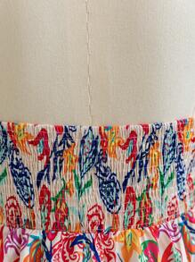 Soleia 大码女式度假返校装娃娃装上衣，波西米亚风花卉印花可爱系带短款上衣