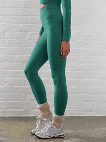 Musera Sport Ribbed Waist Contour Leggings, Padel, Tennis, Pickleball Gym Fitness - Green - View 3