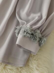 Lacomfia Elegancka koszula damska z perłowymi mankietami i kwiatowym koronkowym szyfonem w dużym rozmiarze