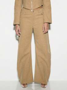 KIZN Designer Wide Leg Suede Trousers High Waist Palazzo Pants Premium Fall Winter Fashion Statement Bottoms Luxe Casual Wear