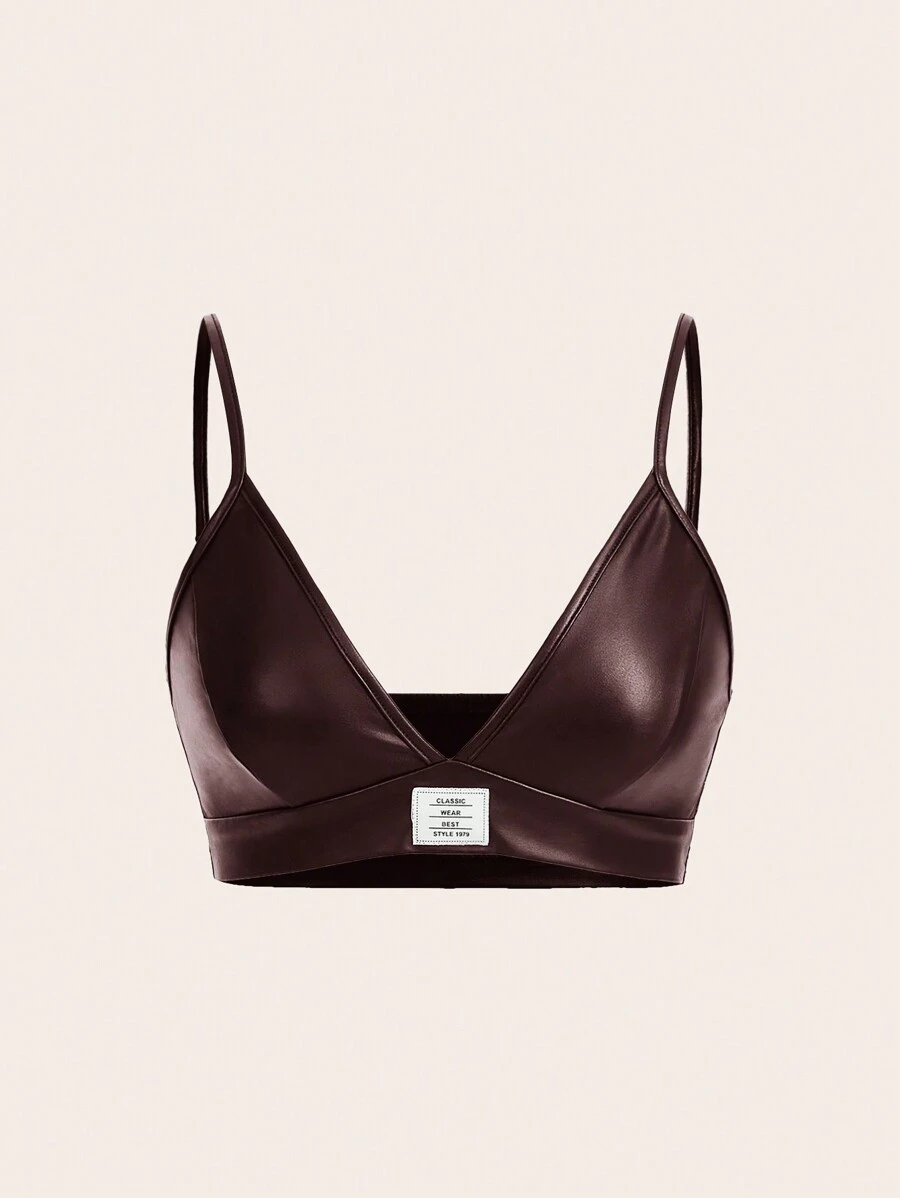 Coolane Women's Fashion Beaded Decorative PU Spaghetti Strap Tank Top - Brown - View 1