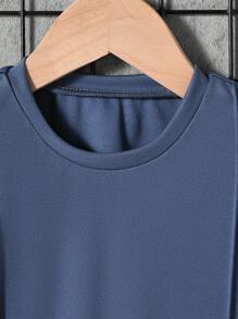 2pcs/Set Young BoyBasic Casual Comfortable Short Sleeve Outfit - Baby Blue - View 4