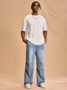 Forever 21 Relaxed Fit, Light Blue Washed Straight Jeans With Slant Front Pockets And Patch Pockets At The Back; Gathered Front Legs And Structured Back Legs - Light Wash - View 6