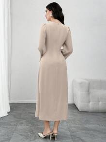 Modelyn Sequin Mesh Casual Dress, Minimalist & Fashionable For Daily Wear - Apricot - View 2