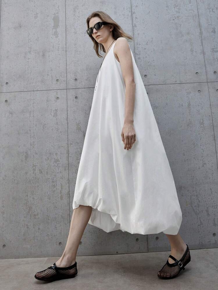 Bohemian Style Casual Simple U-Neck Floral Puff Backless Mini Dress, Vacation/Leisure