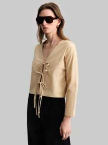 Ontre Camisa informal de mujer de unicolor con cordones