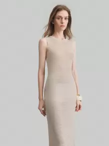 Ontre Vacation Style Bohemian Boho Dress With Ribbed Round Neck Sleeveless Tunic Sweater Dress, Long Women Sweater Dress Outfit For Spring And Summer