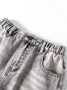 SHEIN Plus Size Toddler Boys' Casual Washed Light Gray Denim Straight Leg Jeans - Light Grey - View 4