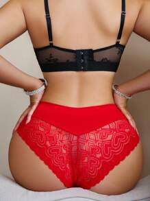 1pc Seamless Heart Lace Patchwork Panty