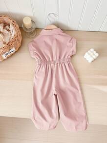 SHEIN Baby Mädchen rosa Kurzarm Jumpsuit mit geraffter Taille und Kragen, Sommer