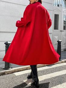 Celure 1 pieza Abrigo elegante de lana de un solo color con botones, talla grande, para otoño e invierno
