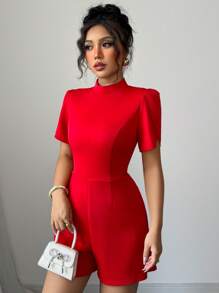 Elenzga Backless Bowknot Decor Women's Elegant Jumpsuit - Red - View 3