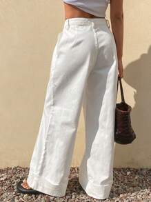 Livesso Women's Loose Casual Solid Color Denim Jeans, Spring New Arrival - White - View 6