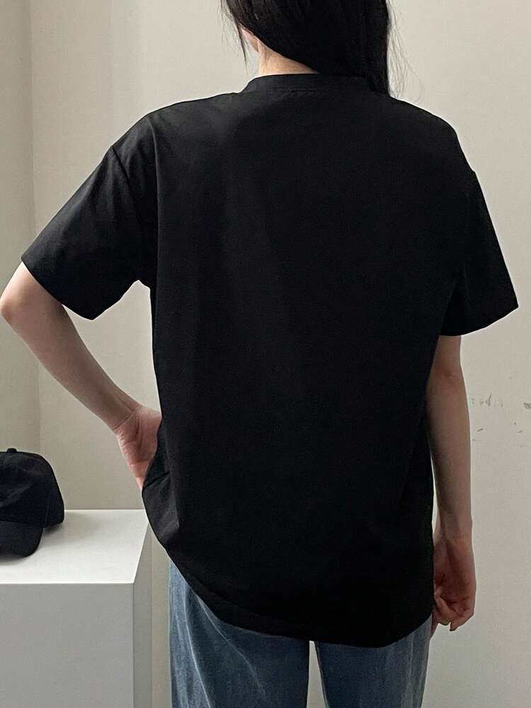 Women Solid Color Round Neck Long Loose Short Sleeve T-Shirt Summer Oversized T-Shirt Preppy Tops