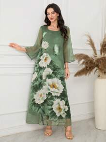Lacomfia Printed Long Dress,Casual And Fashionable For Everyday Wear - Green - View 1