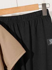 青少年男孩休闲立领 T 恤和运动裤 2 件套，男孩服装套装 - 卡其色 - 查看 3