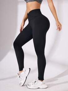 SHEIN 4pcs Women's Solid Color Casual Criss-Cross Waist Skinny Leggings