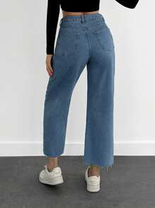RueChic CASUAL HIGH WAIST CROPPED STRAIGHT JEANS - Medium Wash - View 2