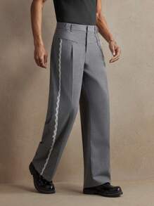 AKNOTIC Business Casual 男士编织长款中腰直筒休闲裤，适合日常穿着 - 灰色 - 查看 7
