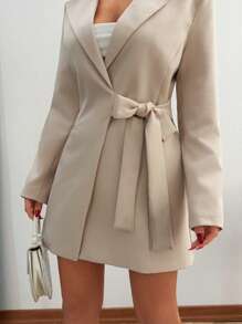 EURMUSE Women Solid Color Blazer Jackets Simple Fashionable Daily Casual - Beige - View 7