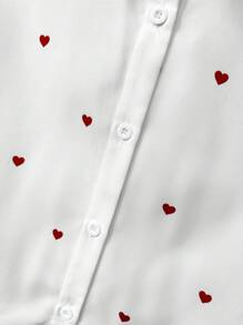 SHEIN Tween-Mädchen Lockere weiße Kurzarmbluse mit Herz-Print, geeignet für Frühling/Sommer, Frühlingsausflug, Country-Style, Tee im Garten, Lässig ausflüge, Valentinstag, passende Outfits für Mama und mich