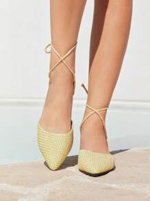 Styleloop 2025 新款度假风格编织镂空蝴蝶结装饰低帮尖头舒适优雅女士平底鞋