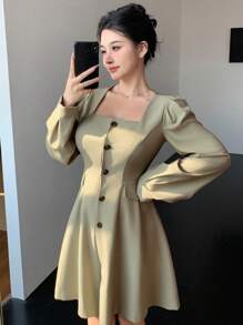 DAZY Tuta corta estiva da donna, tuta jumpsuit autunnale per donne - Verde - Visualizzare 2