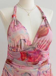 Soleia Vestido de tirantes con escote en la espalda y estampado tie-dye para mujer de talla grande, adecuado para volver al colegio, vacaciones y looks de otoño