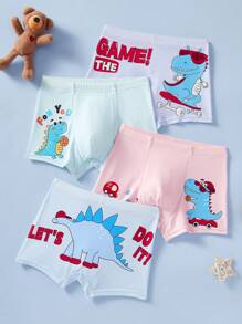 SHEIN 4pcs/Pack Young Girls Cute Cartoon Dinosaur Print Breathable Elastic Waist Briefs - Multicolor - View 1