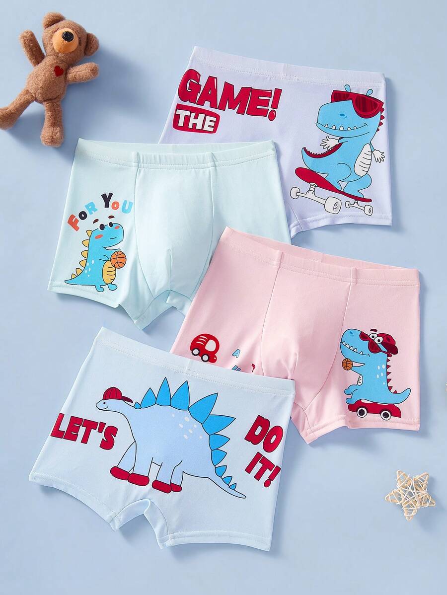 SHEIN 4pcs/Pack Young Girls Cute Cartoon Dinosaur Print Breathable Elastic Waist Briefs - Multicolor - View 1
